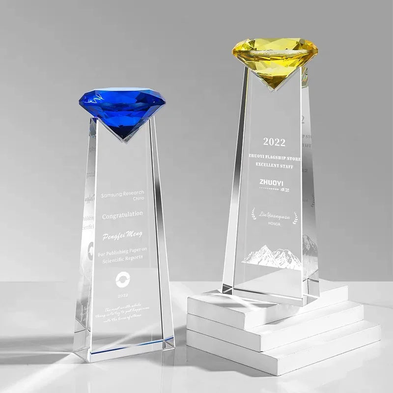 Hot Sale Diamond Top Trophy Personalized Crystal Glass K9 Diamond Awards for Medals Sports Champion