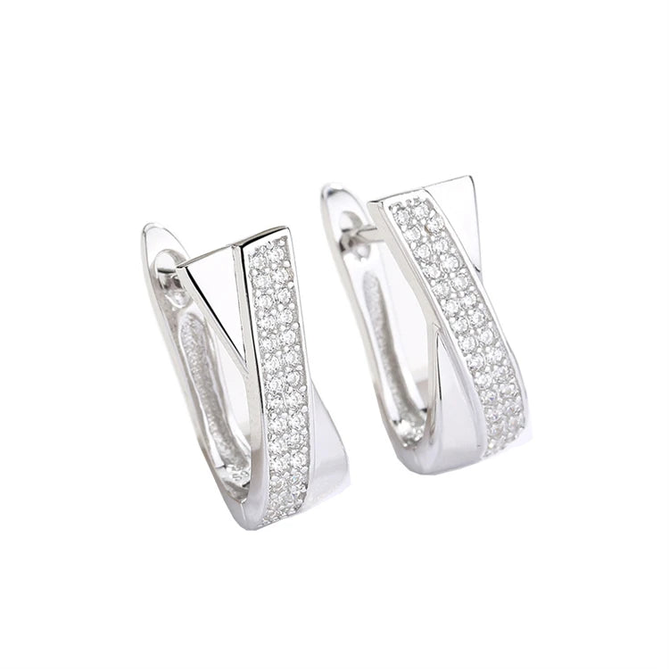 New Luxury 925 Sterling Silver Fashion Simple Geometric Cross U-shaped Zircon Hoop Earrings for Women