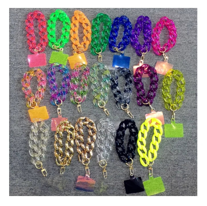 Hot 2025 Clear Juice Acrylic Phone Chain for Phone Case Lanyard Bag Women's Custom LOGO Bracelet Chunky Acrylic Phone Chain Foil