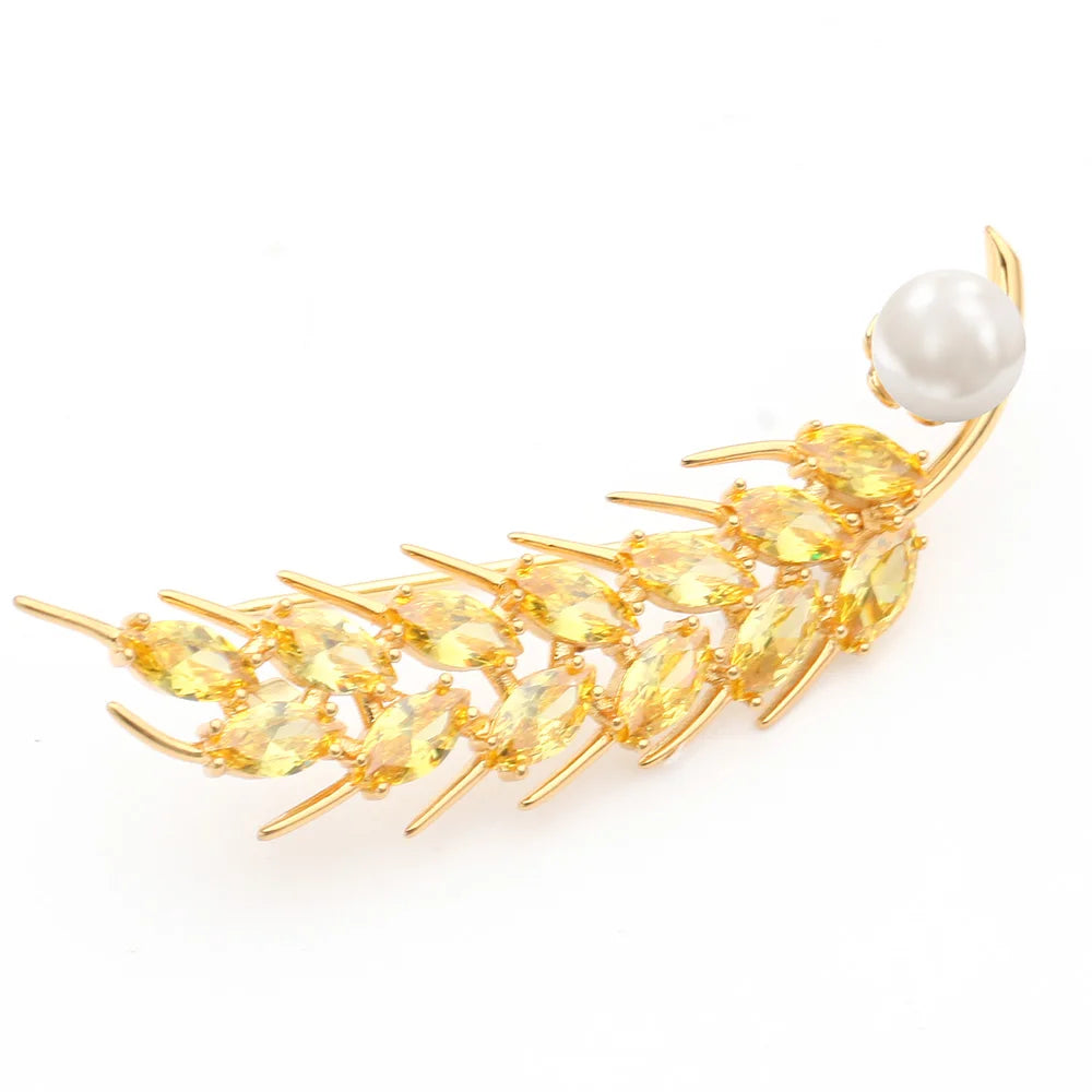 European Style Pearl Brooch Pins Women Pearl Safety Pin Crystal Zircon Pearl Women's Brooch Custom 18k Gold Plated Party