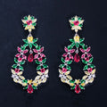 Valentine's Day Gift Jewelry Chunky Statement Multi Colored Cluster Flower Marquise Shape Cubic Zirconia Long Earrings for Women