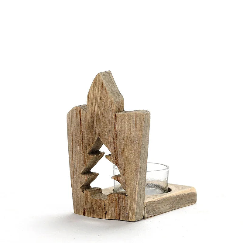 Popular Hollow Wooden Candle Holder Ornaments Creative Christmas Glass Candle Cup Nordic Wooden Craft Candle Holder