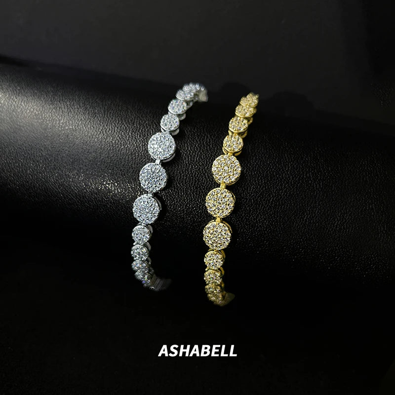 New Original Design S925 Sterling Silver Bracelet Simple Elegant Round Full Diamond Vintage Women's Bracelet
