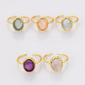 SS216 Bezel Setting Raw Crystal Moonstone Aquamarine 925 Sterling Silver Rings Jewelry Women