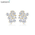 LUOTEEMI Woman Clear CZ  Earing Fashion Designer Elegant Gold Plated Flower Lady Clip Big Stud Earrings