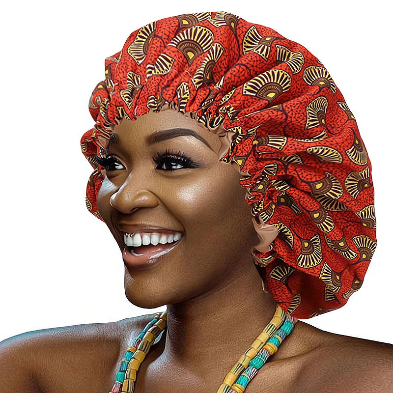 Large Size Women Satin Lined Double Layer Reversible African Print Ankara Bonnet-Travel Business Daily Four Seasons