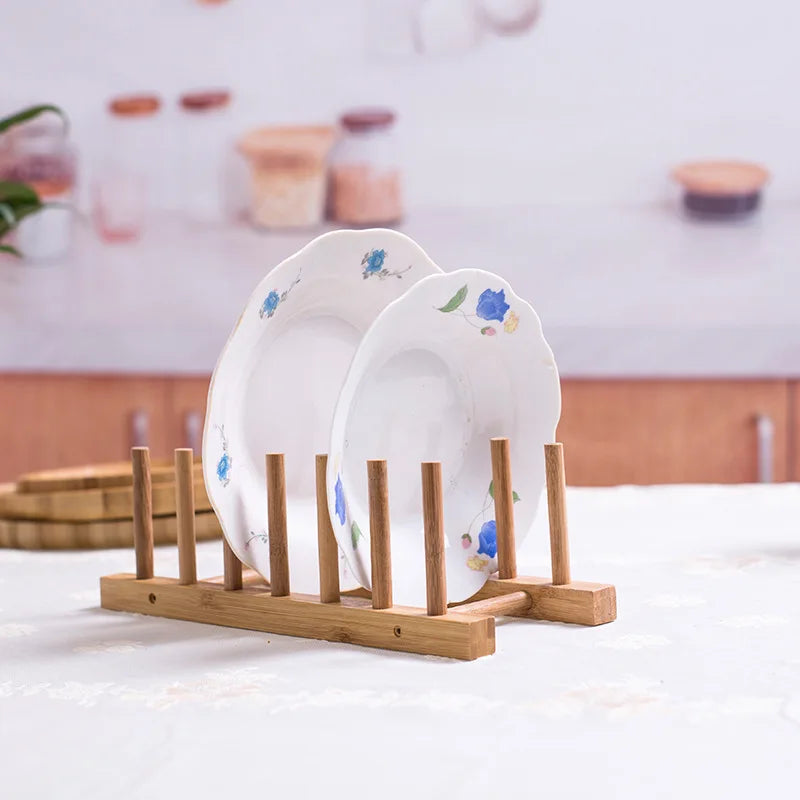 Wholesale Kitchen Bamboo Professional Dish Drainer Rack Wood Utensil Holder Storage Organizer Dry Rack Dessert Plate Dryer