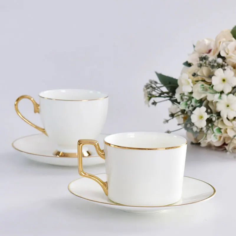 European Style Gold Plated Luxury Ceramic Coffee Mug with Handle and Plate