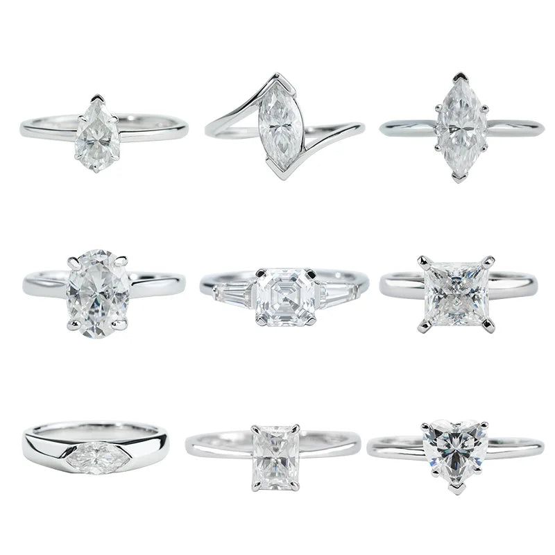 Fashion Simply Prong Set Fancy Shape Moissanite Engagement Ring Sterling Silver Ring Silver Woman