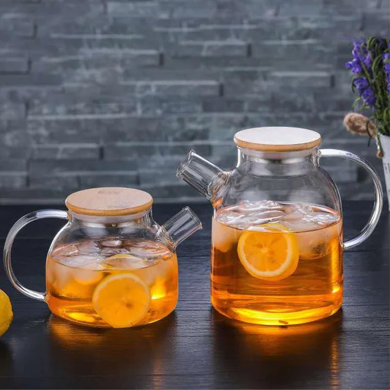Hot Sale Large Capacity Water Carafe Glass Pitcher Borosilicate Water Jug With Bamboo Lid