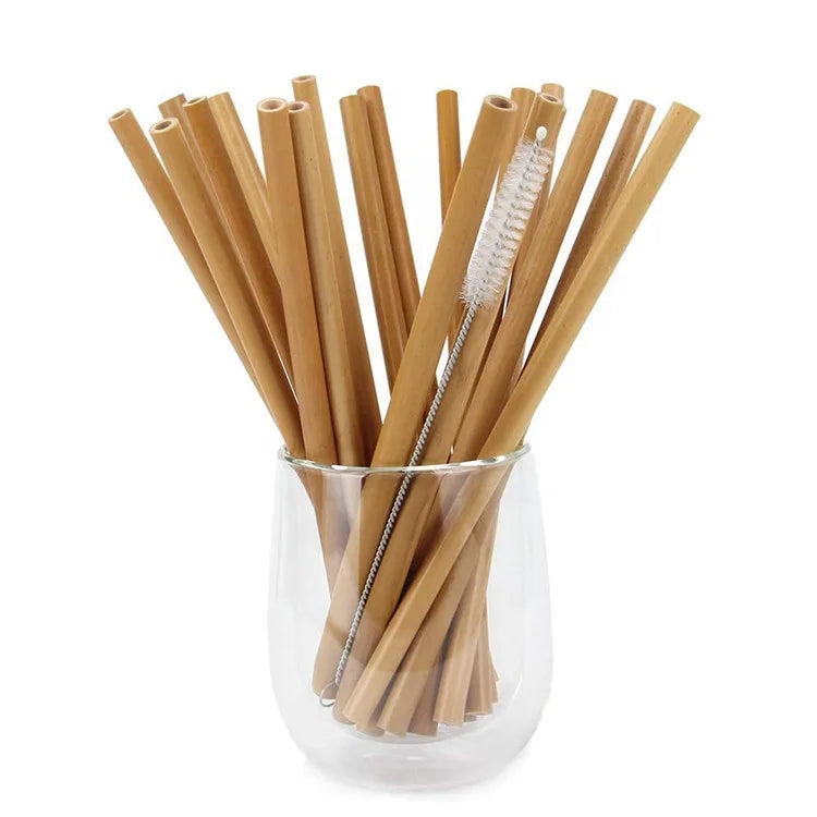 Wholesale Natural Composable  Bamboo  Straws  20cm Biodegradable Bamboo Fiber Straws