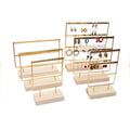 3 Layer Metal Earrings Gold Hardware Wood Base Jewelry Display Stand Holder Iron