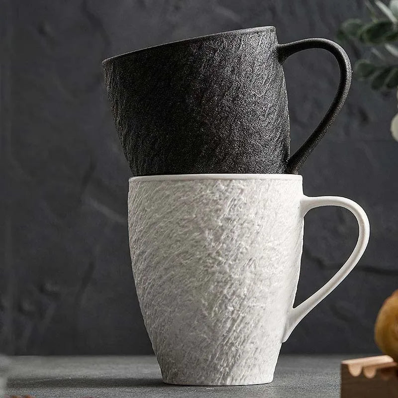 400ML Ceramic Breakfast Drip Cup Creative Black Stone Pattern Tea Cups Saucers for Milk Coffee Party Office Restaurant Drinkware
