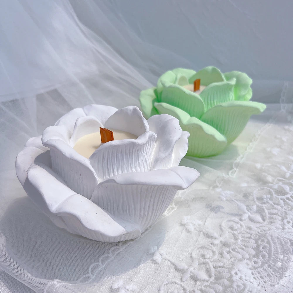 Rose Shaped Tea Light Holder Candle Mold Valentine's Day Gift Idea Gypsum Lamp Flower Candle Holder Mould Cement Candlestick Jar