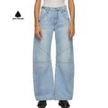 Green Dimple High Quality Jeans for Ladies Baggy Patchwork Stacked Women Blue Low Rise Denim Jeans Splice Custom