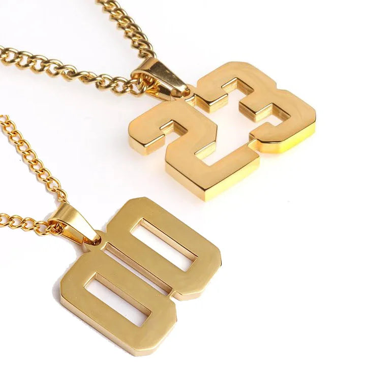 Stock Gold Basketball Number 23 Jersey Necklace Pendant Stainless Steel Sports Fan Celebrity James 00-99 Number Necklace