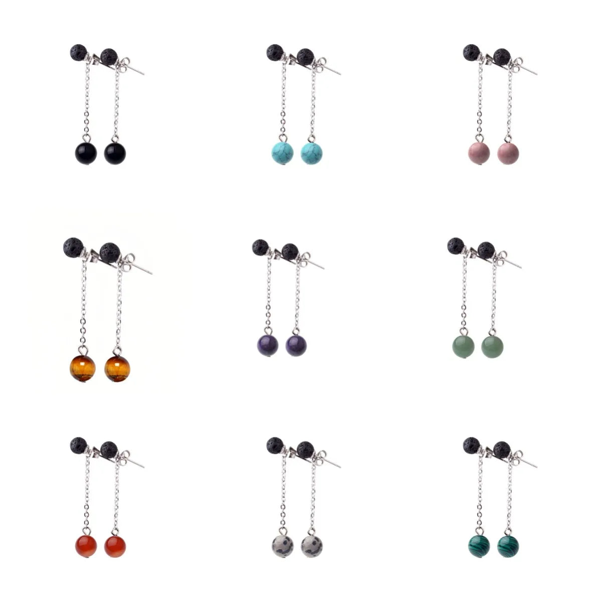 Multicolour Round Semi-precious Stone Drop Earrings for Women Girls Fashion Crystal Wedding Fine Jewelry Earrings