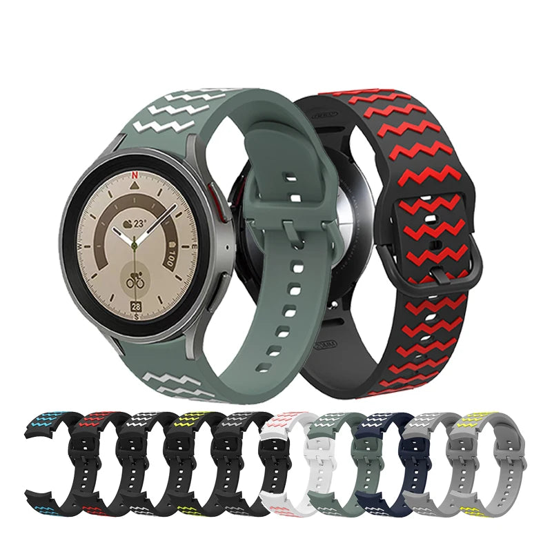 Eraysun Soft Two-color Wave Pattern Silicone Strap for for Watch 5 Pro & 4 Waterproof Breathable Adjustable Wristband