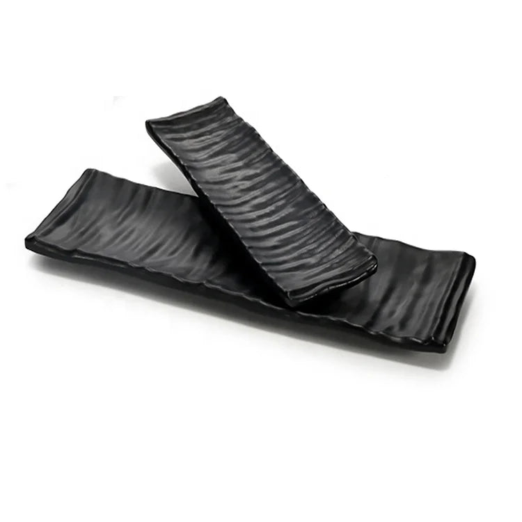 Wholesale Restaurant Sushi Dinnerware BBQ Serving 12.5 Inch Black Matte Rectangle Melamine Plate