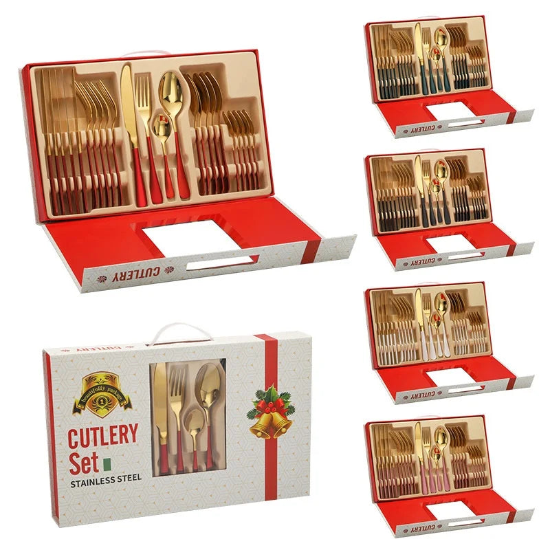 Stainless Steel Luxury Gold Flatware Set Nordic Home 24pcs Cutlery Set With Box