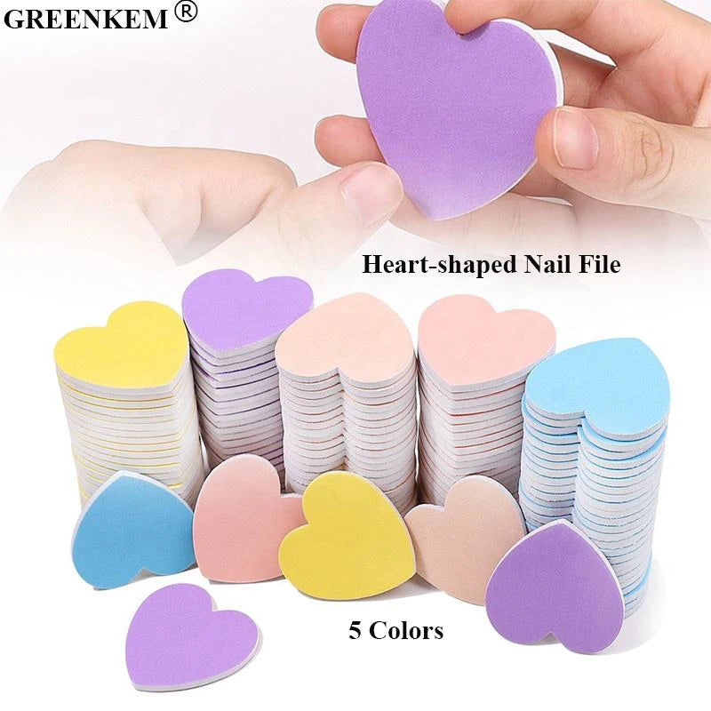 New 100/180 Grit Heart-shaped Nail File Heart-shaped Nail Polishing Shaping Sponge File Non Falling Sanding Nail File