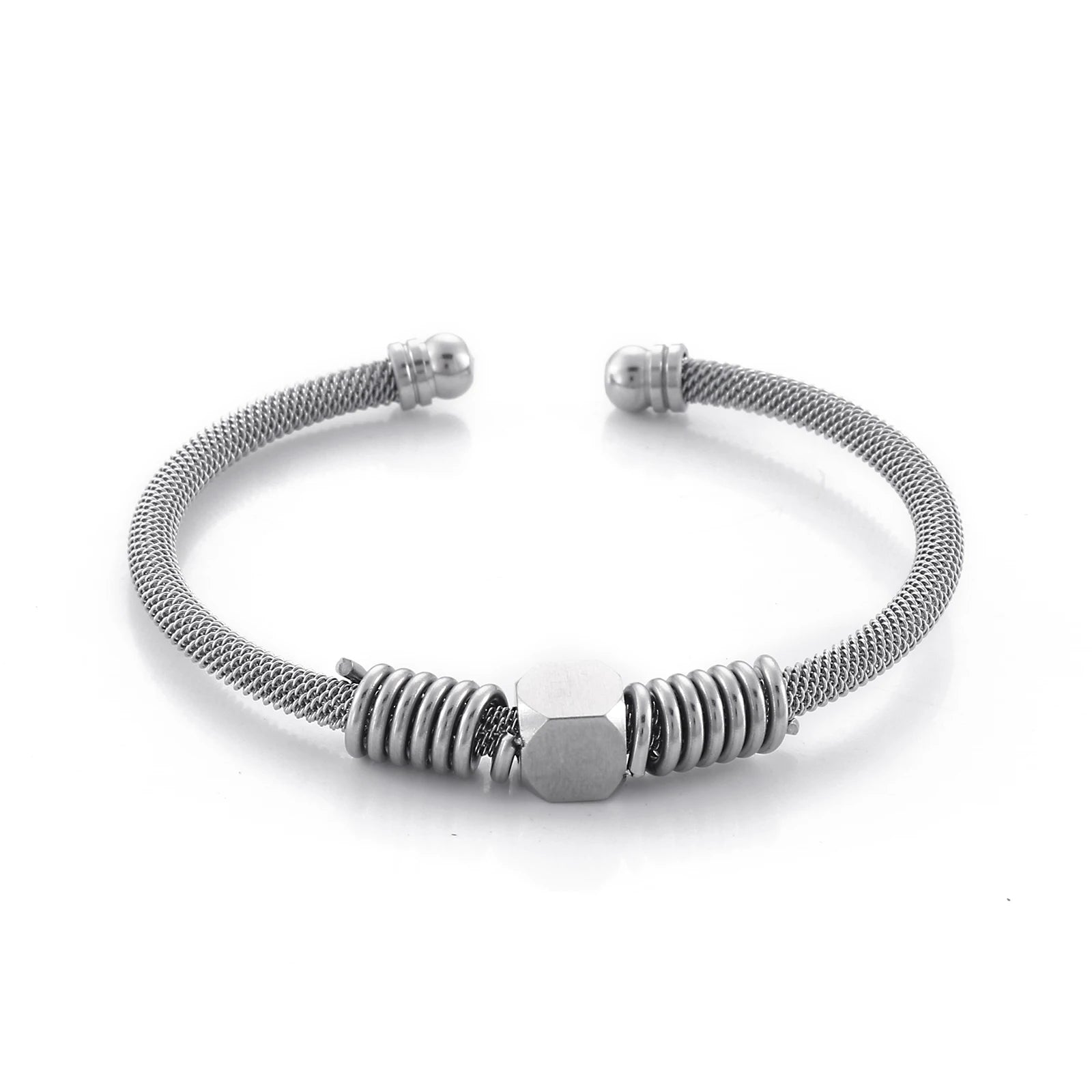 KALEN Punk Personality Opening Cuff Mesh Bangles Men Stainless Steel Bangle Jewelry