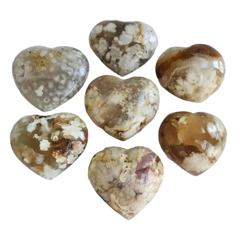 Wholesale Flower Agate Crystal Natural Healing Cherry Blossom Agate Heart For Gift
