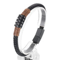 KALEN Men 210mm Retro Silver/Gold/Black Stainless Steel&Leather Bracelet With Brown Coil Charm