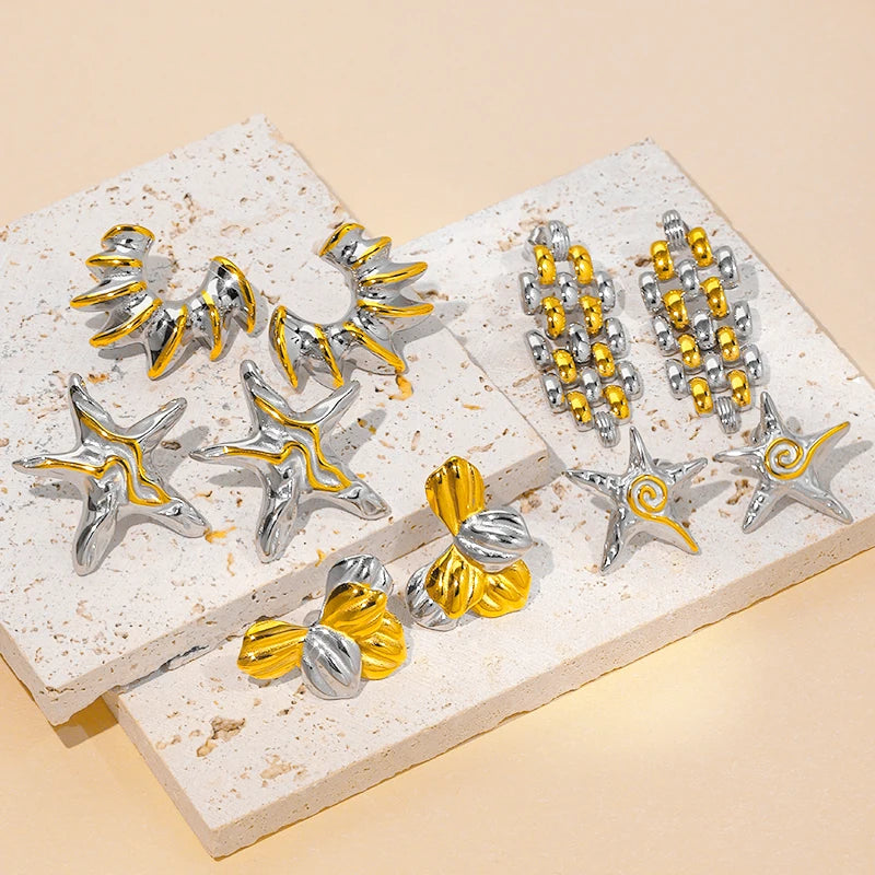 2025 New Arrival 18K PVD Stainless Steel Gold round Double Hollow Earrings with Zircon Two-tone Stud Earring Jewelry