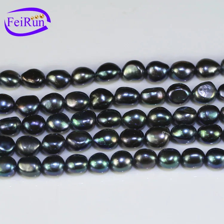 Feirun 9-10mm Baroque Shinning 3A Grade Peacock Black Pearl Strand Freshwater Baroque Pearl Beads