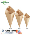 Custom Printed Fast Food French Fries Snack Cones Disposable Kraft Paper with Dip Pocket Reusable Eco-Friendly in Folder Box