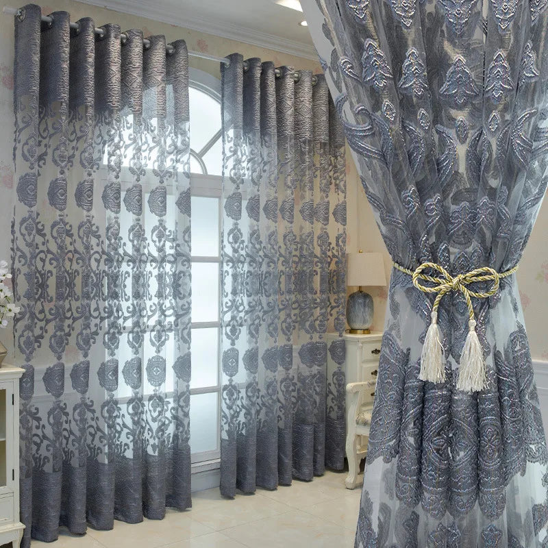 Sheer Curtains Elegant Embroidered Floral Semi Sheers European Style Tulle Voile Gauze Window Curtain Drape Panels