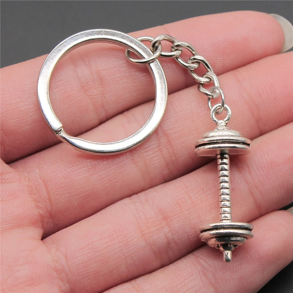 WYSIWYG 34x11x11mm Zinc Alloy Antique Silver Plated Barbell Key Chain Souvenirs Gift for Women P1-ABD-C12735