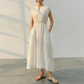 2025 New Arrival Elegant White Maxi Dress for Women Summer Cotton Linen Sleeveless Loose Casual Solid Lady's Elegant Dress