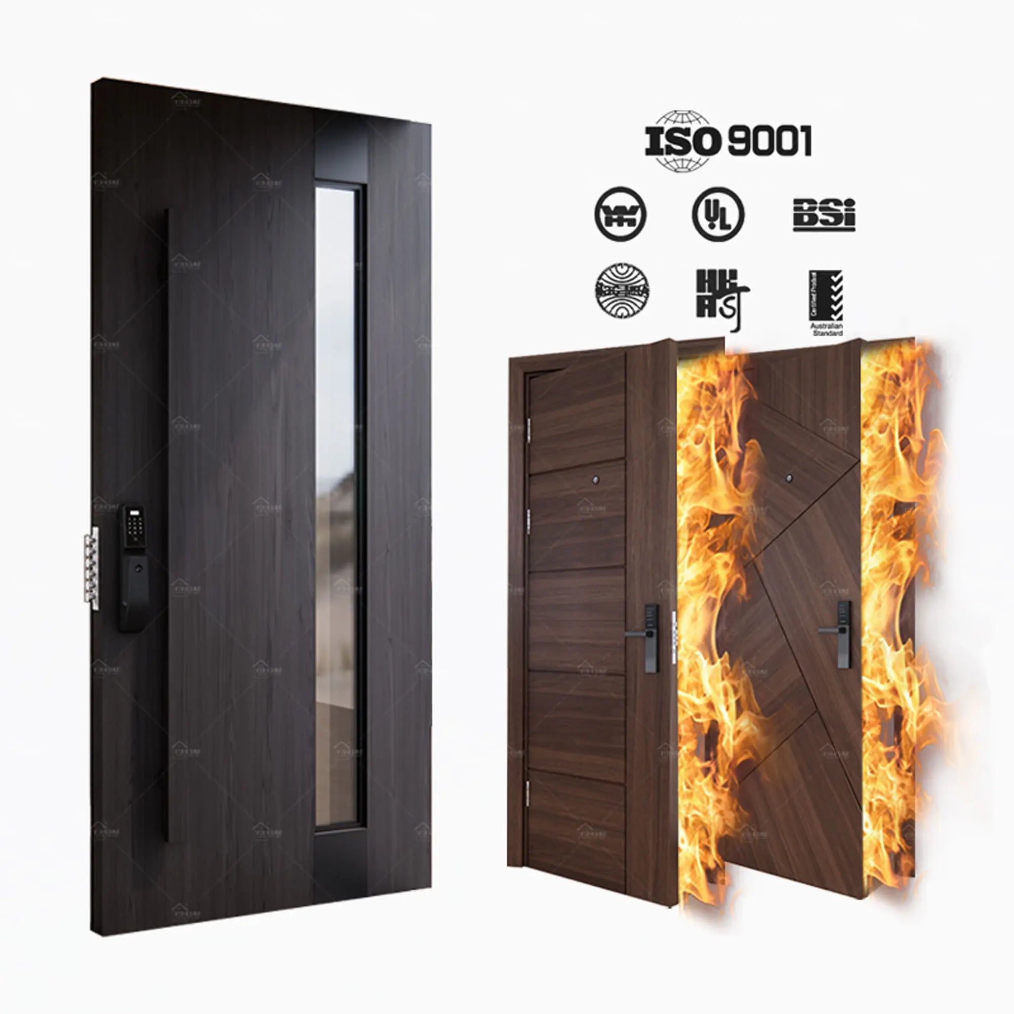 Foshan Yohome Italy Style House High Security Main Wooden Entrance Door Wooden Pivot Entry Door with Smart Lock