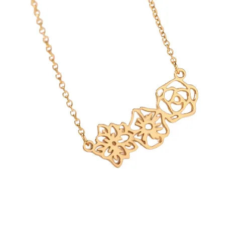Personalized Birth Flowers Choker Necklace Birth Flowers Women Bracelet Wholesale Stainless Steel Fashion Jewelry Set