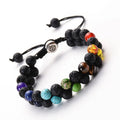 Natural Stone Volcano Melting Rock Double Row Bracelet Seven Chakras Yoga Tone Woven Adjustable Double Layer Bracelet