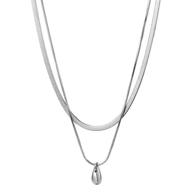 ERESI Snake Chain Double Layer Stainless Steel Water Drop Pendant Necklace for Men Women Statement 18k Gold Jewelry Waterproof