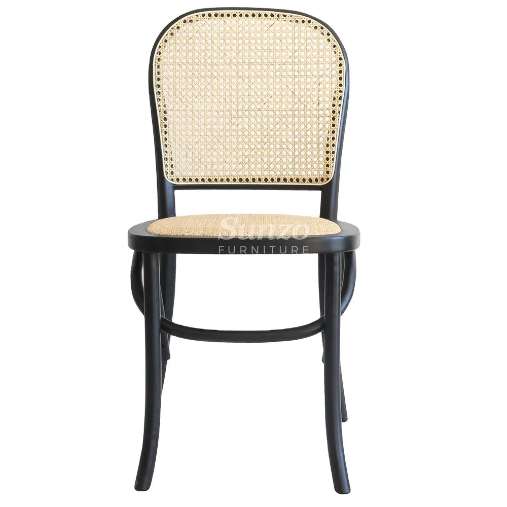 Stackable Rental Solid Wood Rattan Dining Chair for Wedding Banquet Events