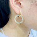 EC1796 2021 Womans Fashion Gold Plated Clear CZ Baguette Micro Pave Circle Donut Dangle Charm Huggies Hoop Earrings