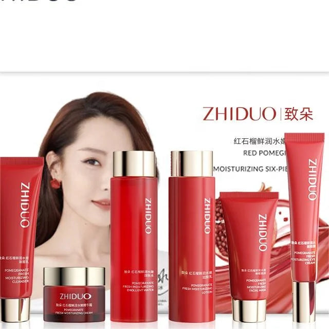 Zhiduo Hot Selling Red Pomegranate Fresh and Moisturizing 6-piece Set Face Care Whitening Beauty Skincare Set Facial Set