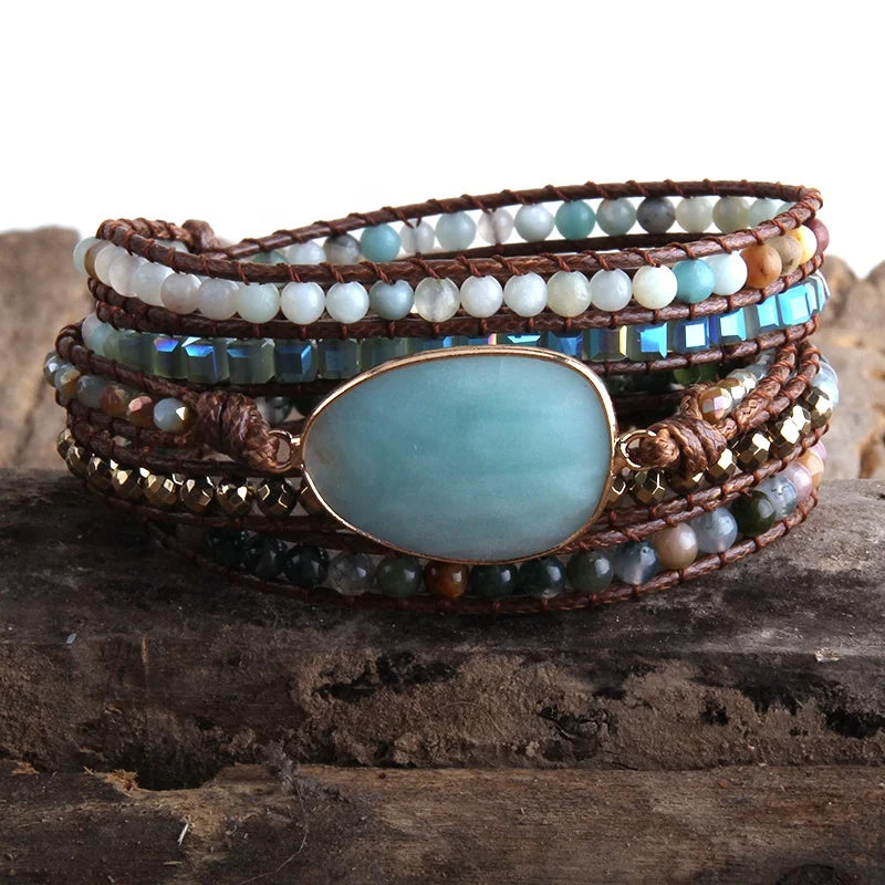 Fashion Wholesale Custom Beaded Bracelet Personalized Jewelry Handmade 4mm Natural Gemstone/Crystal  5 Strands Wrap Bracelets