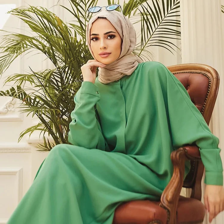 2024 Custom Logo Muslim Fashion Bat Sleeve Long Style Muslim Women Robe Abaya Costume Dress