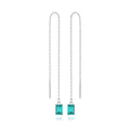 Fine Jewelry 925 Sterling Silver Long Tassels Women Fashion Square Shape Gemstone Ear Line Drop Earrings
