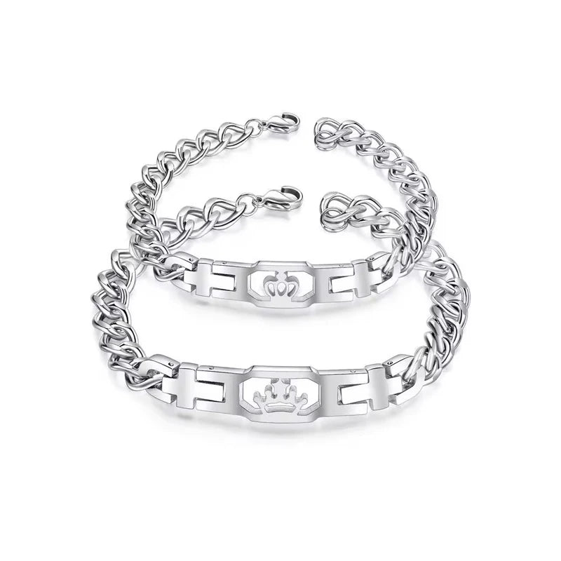 Hot Selling Jewelry Wholesale Hollow Crown Stainless Steel Couple Bracelets Valentine's Day Gift