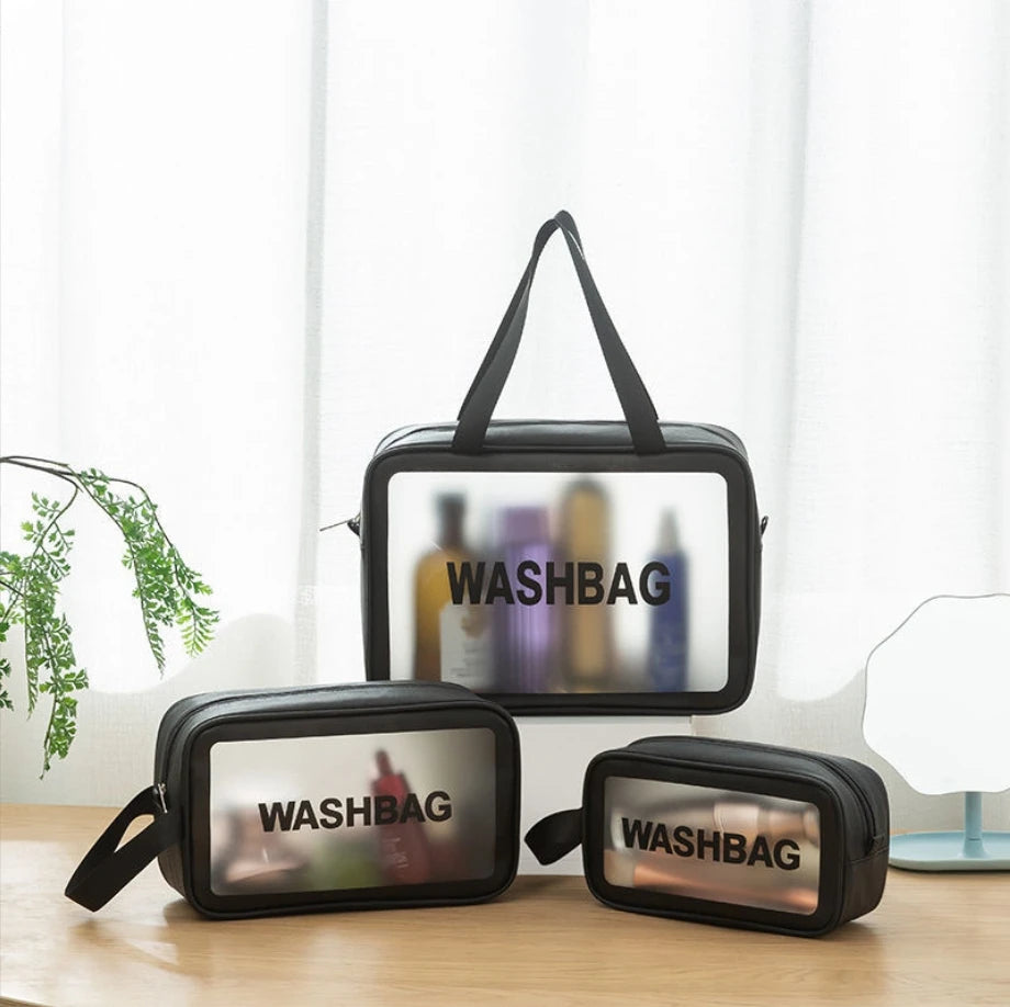 PU Transparent Cosmetic Wash Bag Large Capacity Bath Bag Frosted Waterproof Storage Bag Finishing