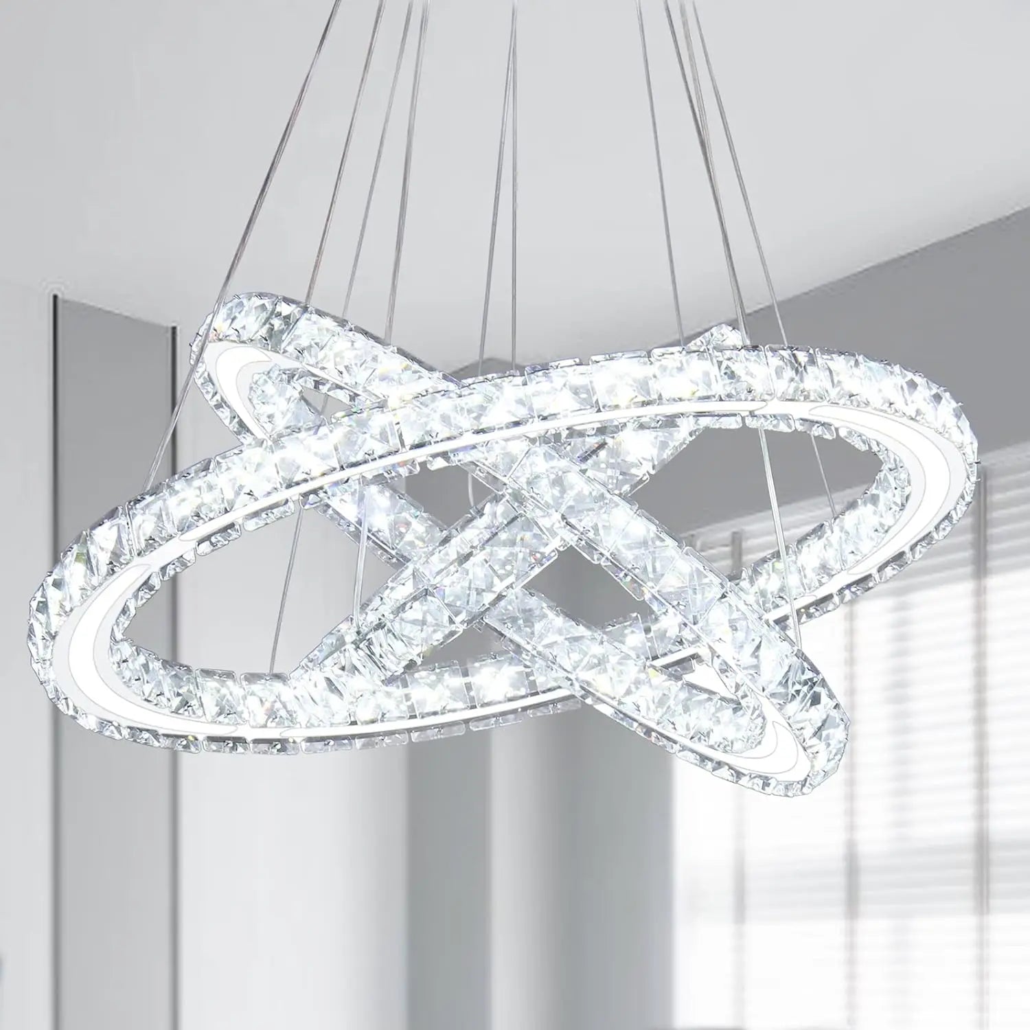 Modern Luxury 3-Ring White LED Flush Mount Ceiling Light Hanging Pendant Lamp for Bedroom Luxury Pendant Chandelier for Room