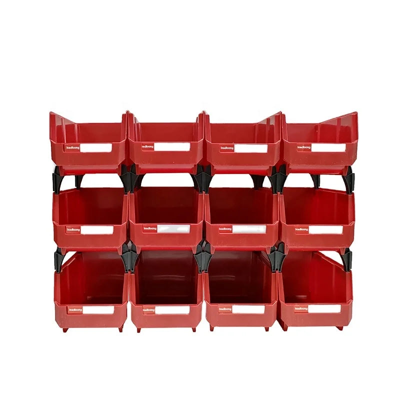 Red V2 12PCS PP Injection Rectangle Multifunctional Folding Parts Storage Box 20*13*11CM Home Garage Tool Cabinet