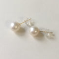 Real Solid 18k Gold Stud Earrings Freshwater Perfect Round Pearl Earrings-7.5-8 mm AAA High Luster Nature Pearl Au750 Gold