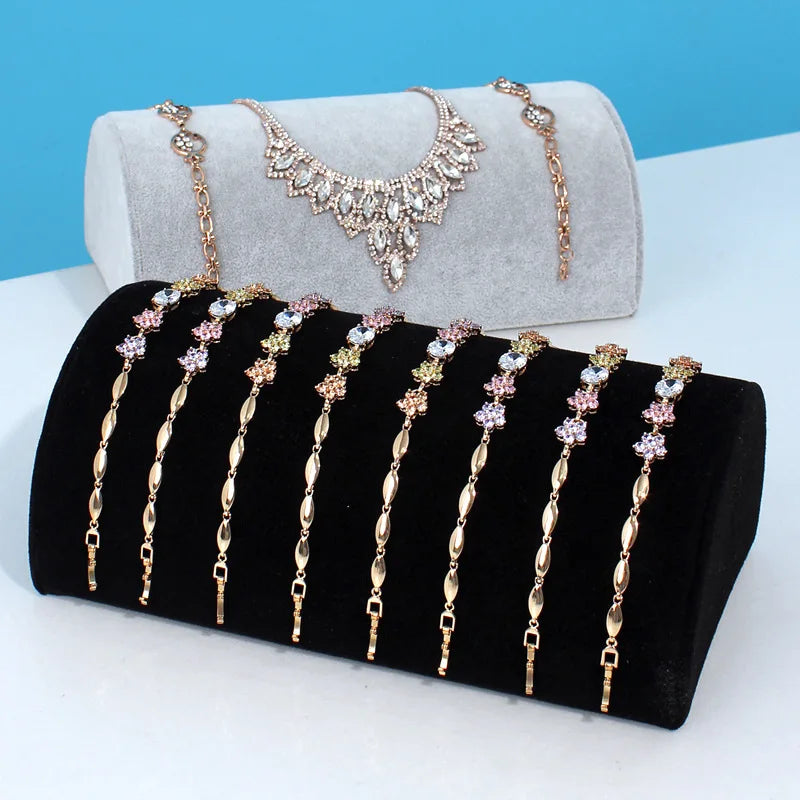 JUQUAN Half Circle Velvet Jewelry Display Stand Counter Necklaces Rack Holder for Bracelets Watches Premium Accessory Model